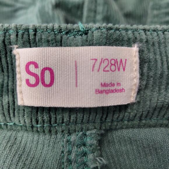 So Corduroy Mini Skirt Womens 7/28W Green Raw Hem Frayed Pockets Stretches - Picture 5 of 11